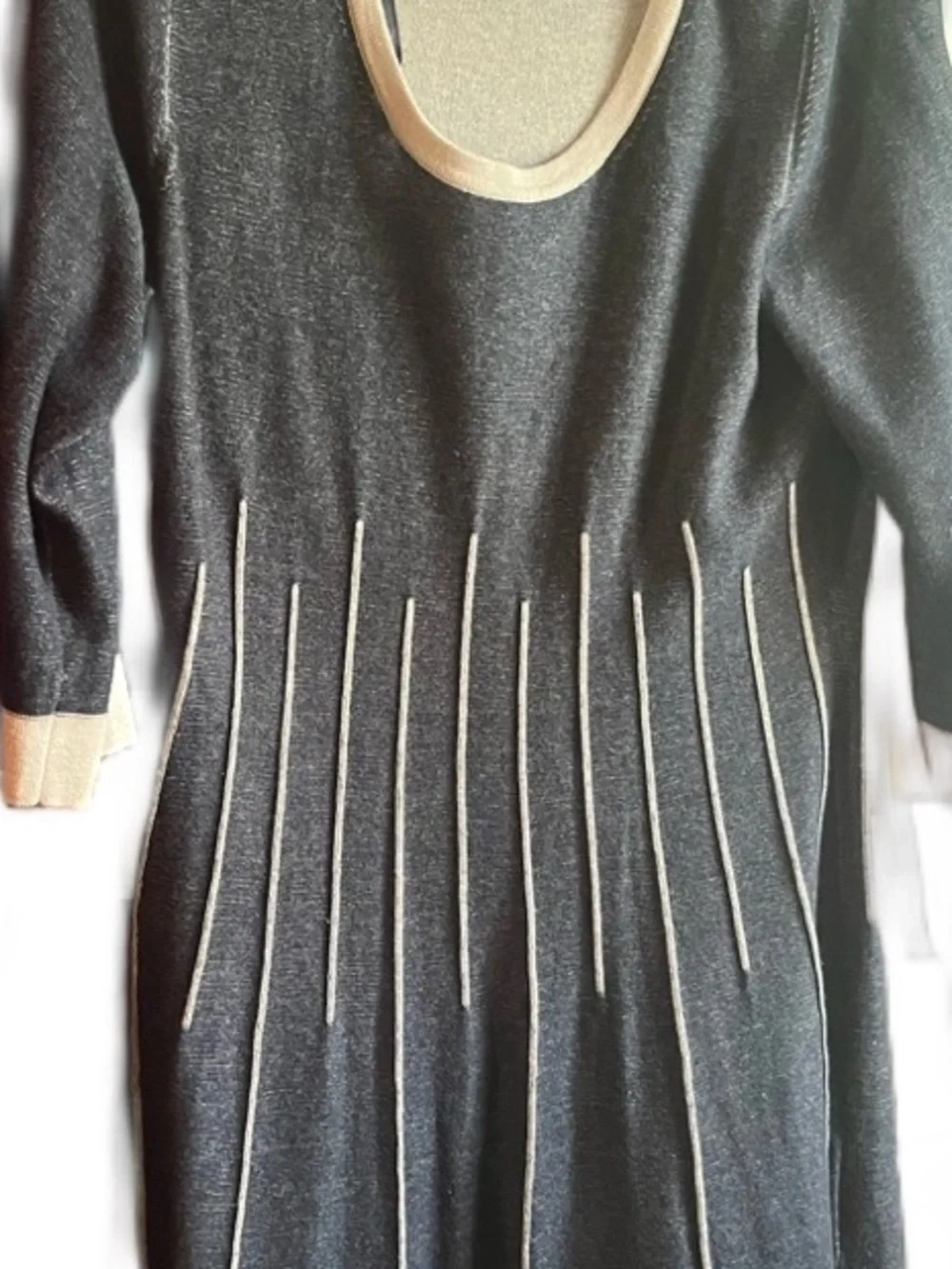 Nine West Charcoal Gray Dress with Cream Trim - Picture 1 of 4